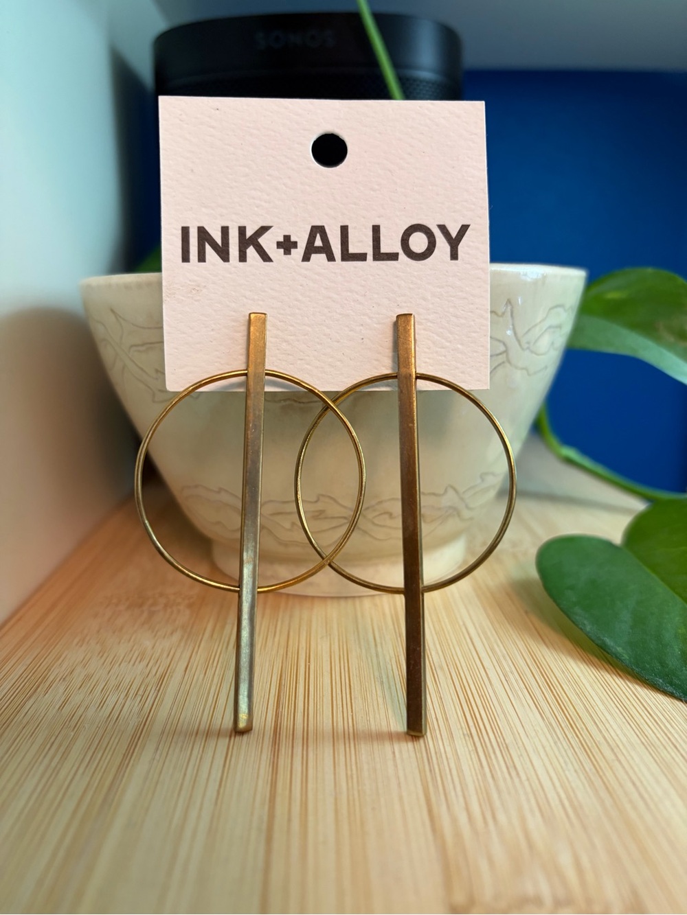 Ink+Alloy Gold Tone Bar & Hoop Statement Earrings